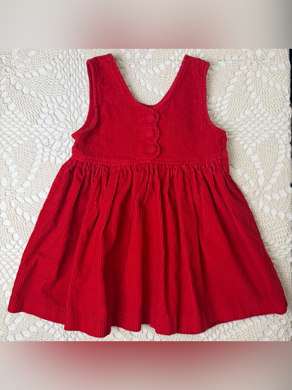 Vintage 1990s Fast Turn Girls 5 Years Red Corduroy Short Jumper Dress